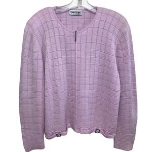 VTG USA San Remo pastel purple full-zip knit cardigan Grid Pattern Career Large